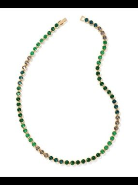 Kendra Scott Carmen Tennis Necklace Gold Emerald Mix Gemstone like new #2545